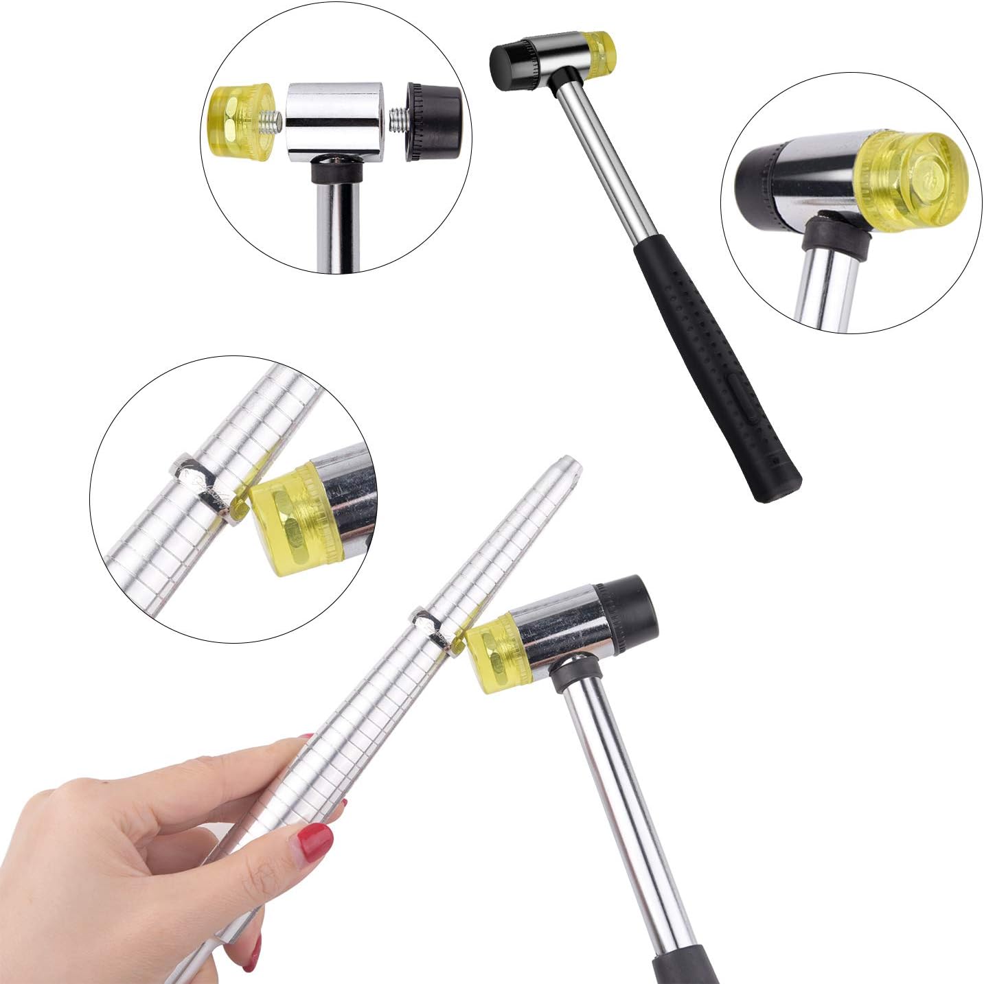 KUUQA Ring Sizer Measuring Tool Set Includes Ring Sizer Gauge, Ring Mandrel, Jewelry Hammer, Ring Sizer Adjuster, Jewelry Polishing Cloth, Polishing Stick, Polished Agate and Bracelet Gauge Sizer