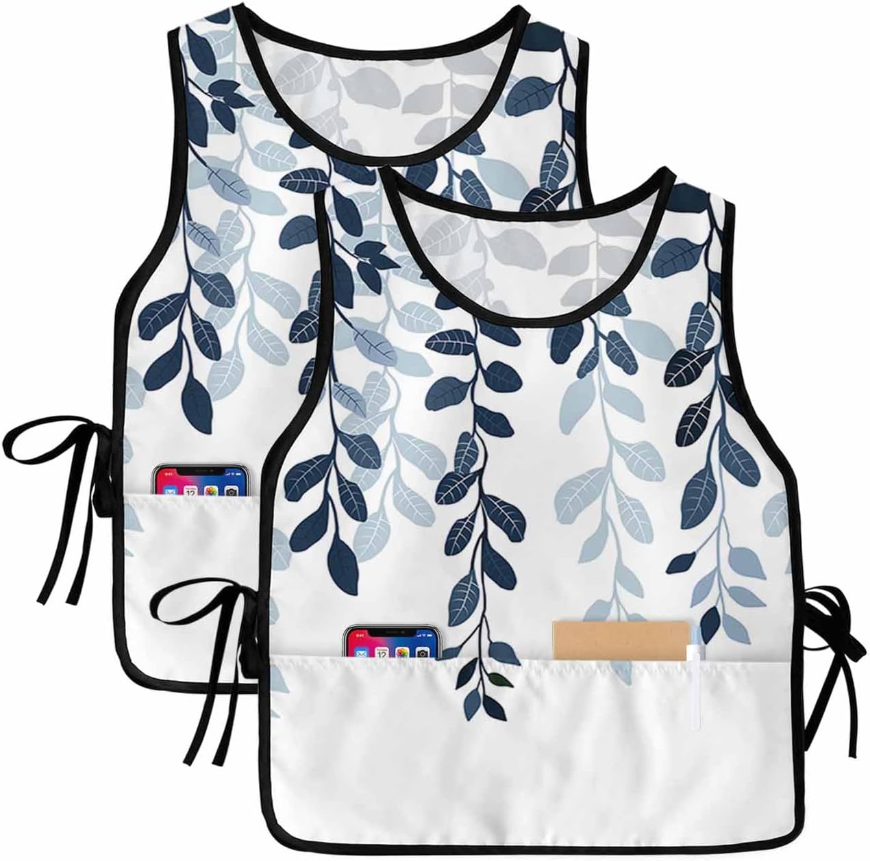 Modern Abstract Cobbler Aprons with 2 Pockets for Women Men, Ombre Sage Green Geometric Line