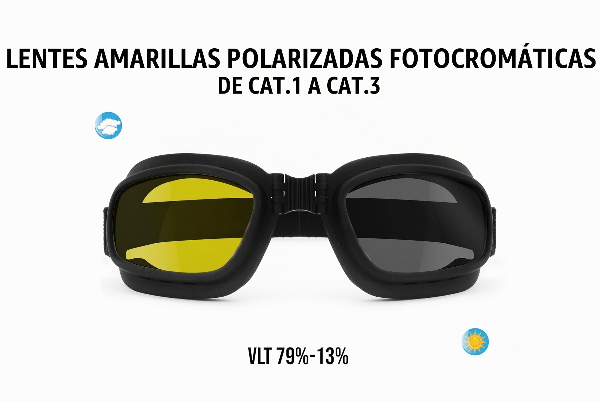 BERTONI Gafas Fotocromáticas para Moto y Deportes Extremos - Elásticos Regulables - Ventiladas - mod. 112