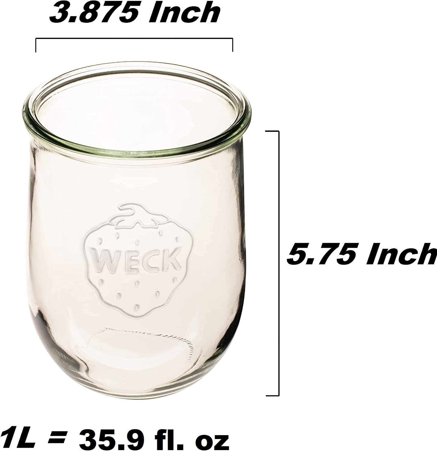 Weck - Große Gläser für Sauerteig - Starterglas mit Glasdeckel - Tulpenglas mit breiter Öffnung - Weck Jars 1 Liter inkl. (Frischhaltedeckel)