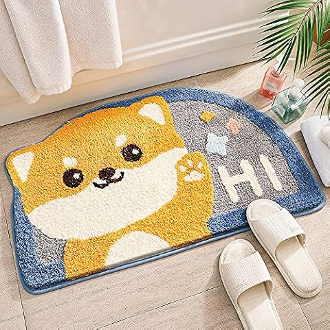 Entzückender Tier-Badezimmerteppich (17.5x29.5 Shiba Inu), niedliche Badematte, Teppich, Eingangsbereich, Fußmatte, pflegeleicht, saugfähig, weiche Plüsch-Mikrofaser, Kinderzimmer, Fußmatten Cover