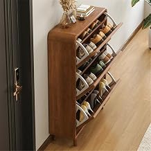 Flip Down Shoe Storage Cabinet Large Space Solid Wood Modern Simple Style Free Standing Hidden Shoes Rack Displays Organizer for Entrance Hallway Entryway -Brown 23.5" L x 9.5" W x 47" H