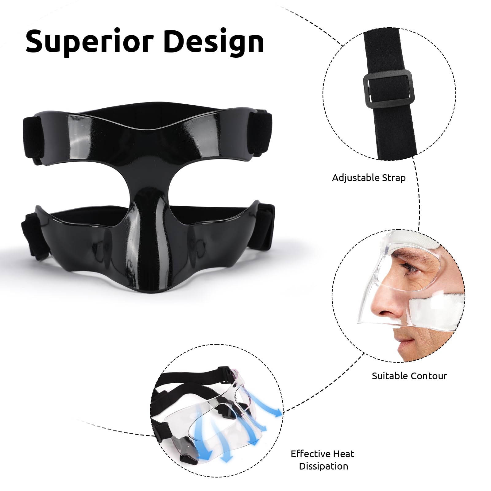 Maschera Protettiva Naso, Regolabile Maschera Protettiva Traspirante con Imbottitura, Adatto agli Adolescenti, Sport Basket Calcio Accessori, Full-frame Nero