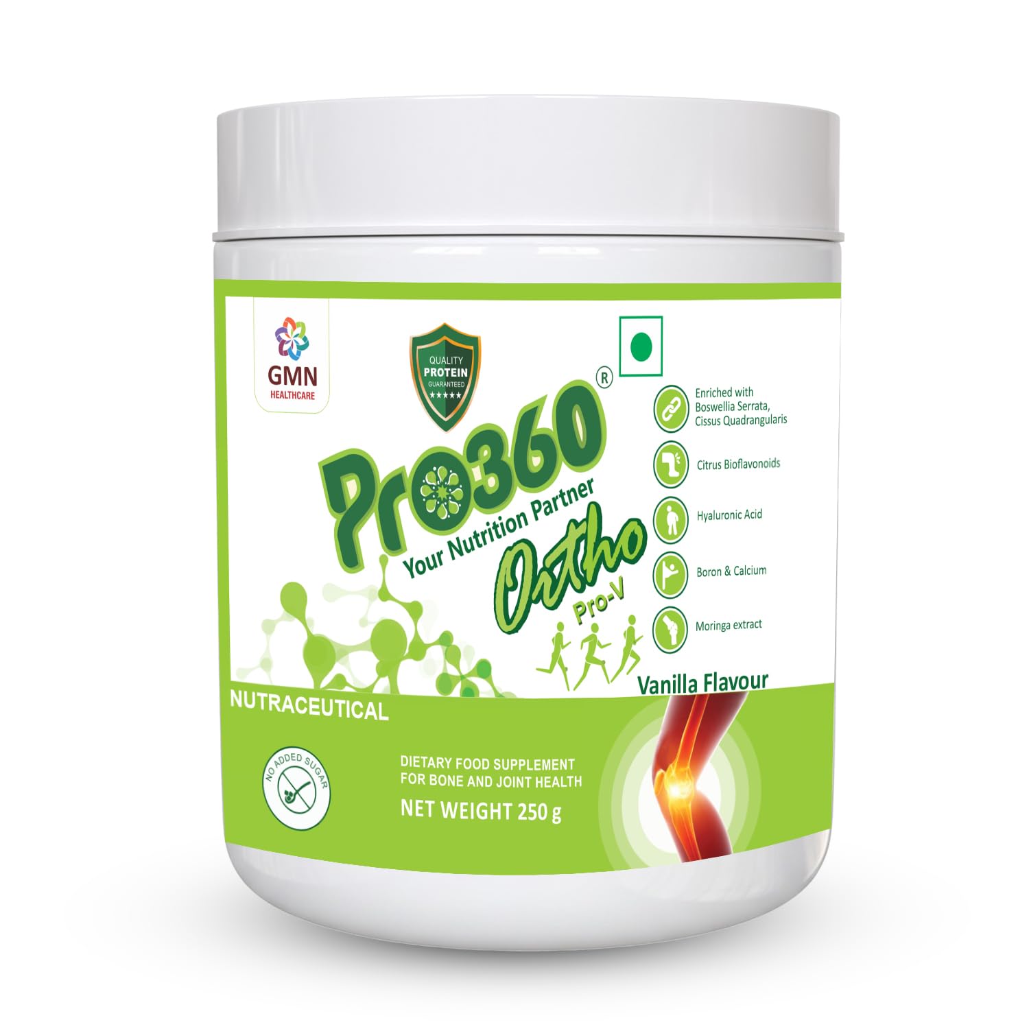 Pro360 Ortho Pro-V 250g Protein Powder for Bone and Joint Health | Supplement for Orthopedic Care with Natural Herbal Extracts | No added Sugar – Vanilla (Pack of 1)