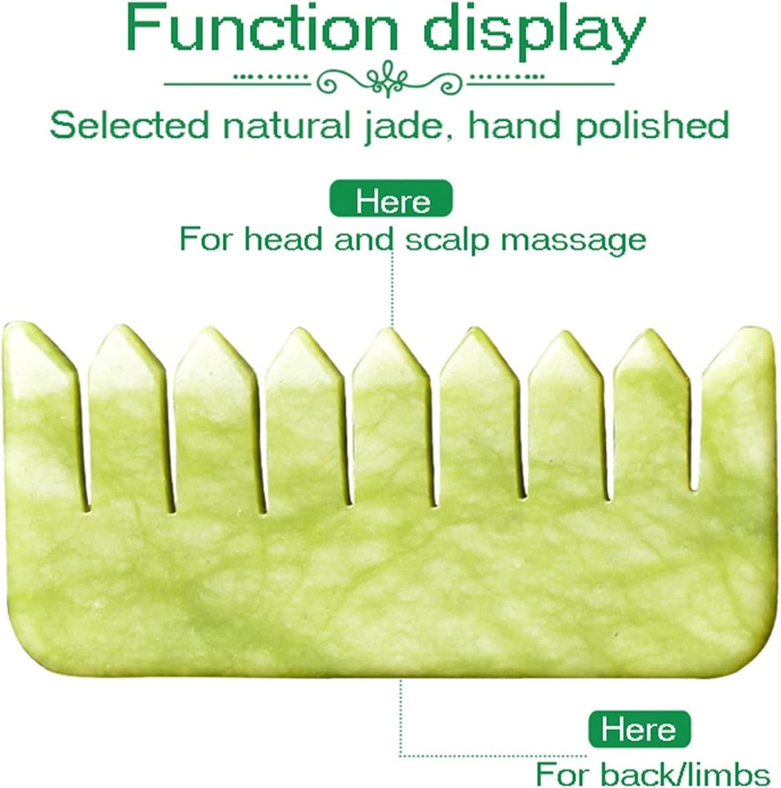 Gua Sha Scraper Board Natural Jade Stone Comb Gouache Scraper Guasha Jade for Kopfhaut Stein Gua Sha Scraper Gesichtsmassagegerät Haarpflege Set ERTEYIN (Color : Green 2pcs)