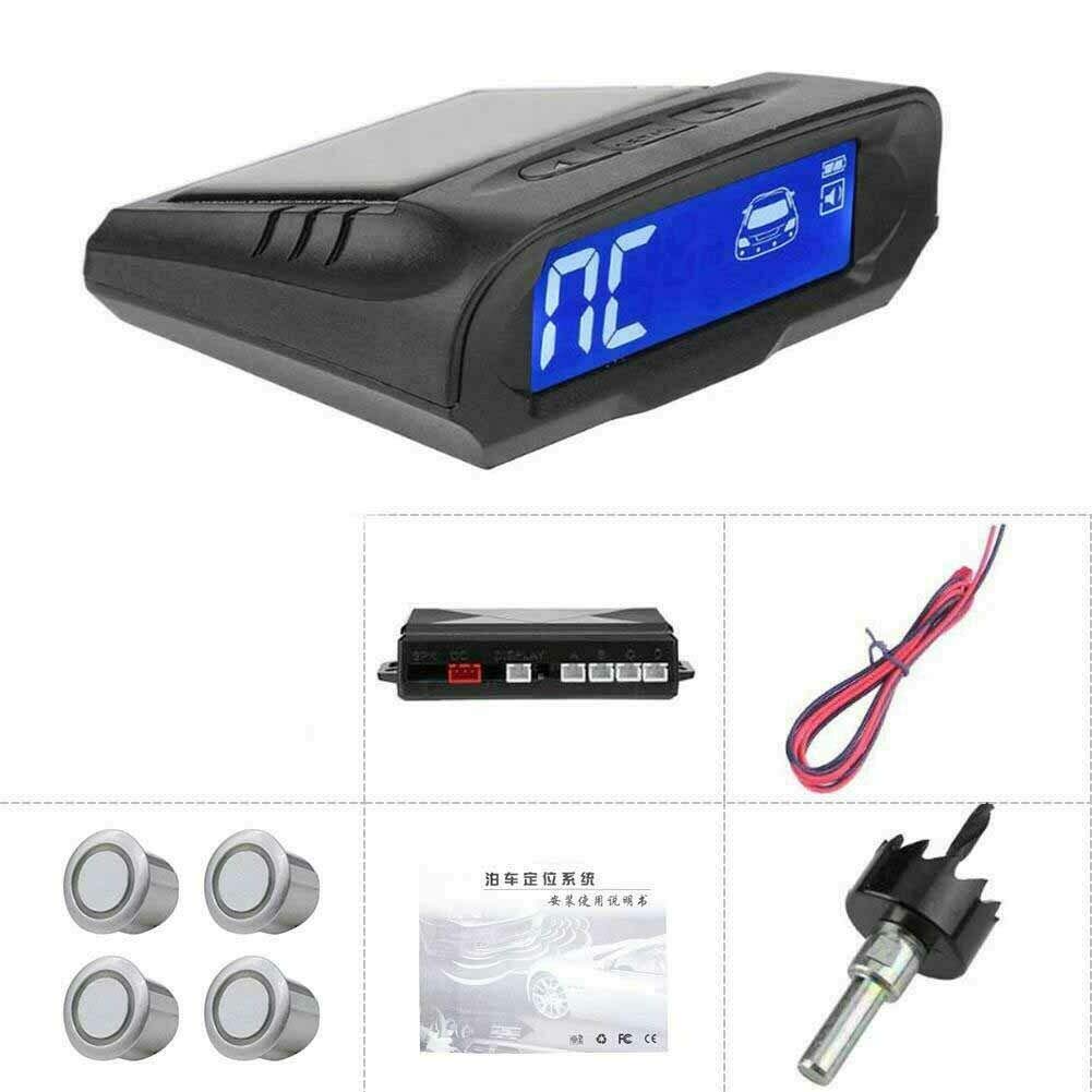 Riloer - Sensore di retromarcia, display LCD, sensore di parcheggio, kit 4 sonde, a energia solare, wireless, indicatore di parcheggio per invertire l'allarme radar