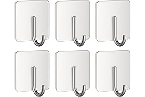 Premium 6-Pack Silver Towel Hooks: Adhesive Wall Mount for Bathrooms, Kitchens, and Showers