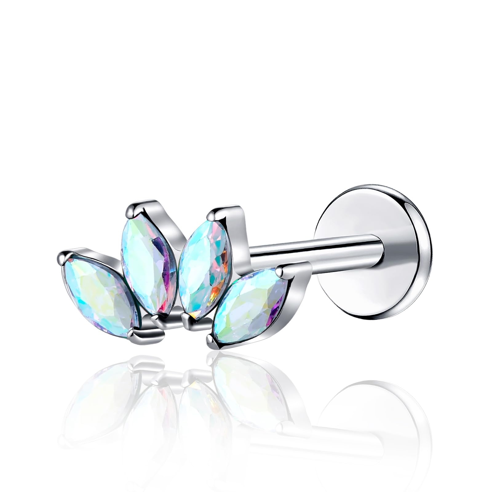 BelezaDosas G23 Titanium Labret Studs Threadless Push-in Labret CZ Press Fit 16G 6mm 8mm Lip Cluster Tragus Helix Medusa Cartilage Monroe Push Back