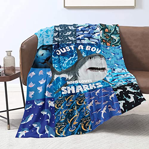 Domgoge Shark Blanket for Boy Just a Boy Who Loves Sharks Blanket Ocean Animals Throw Blankets Gifts for Kids Toddler Warm Lightweight Flannel Fleece Blanket for Couch All Season Blue - Image 4