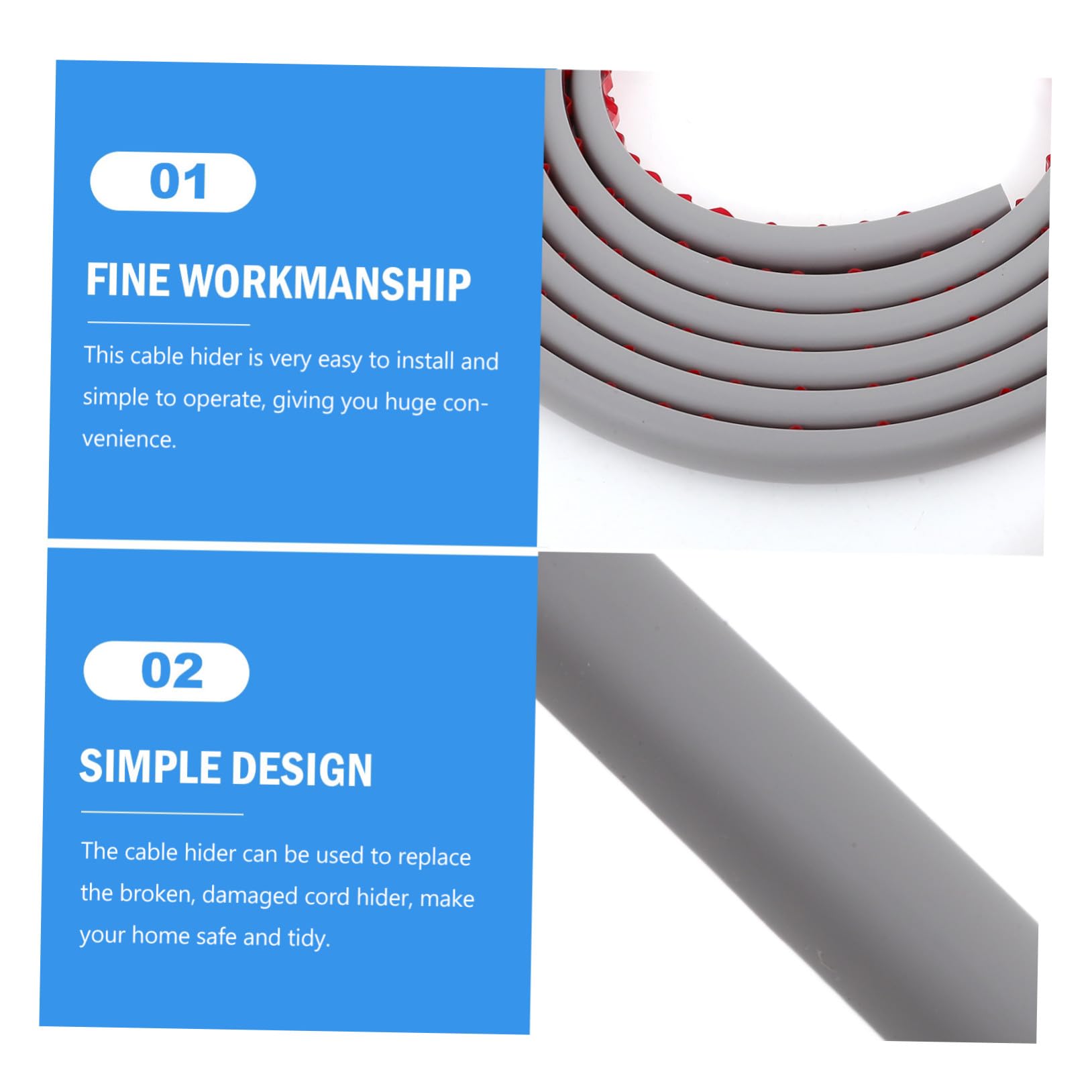 Canaleta Autoadhesiva para Cables de Pared Tubo Protector de Cableado PVC Duradero Organizador de Cables para Hogar y Oficina Metros Gris