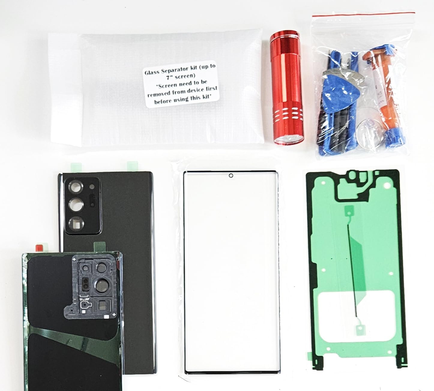 Touch Screen Repair Kit Compatible with Samsung Galaxy Note 20 Ultra Model N986 - Front Outer Glass Lens, Back Housing Battery Cover with Rear Camera Frame Replacement (Mystic Black)