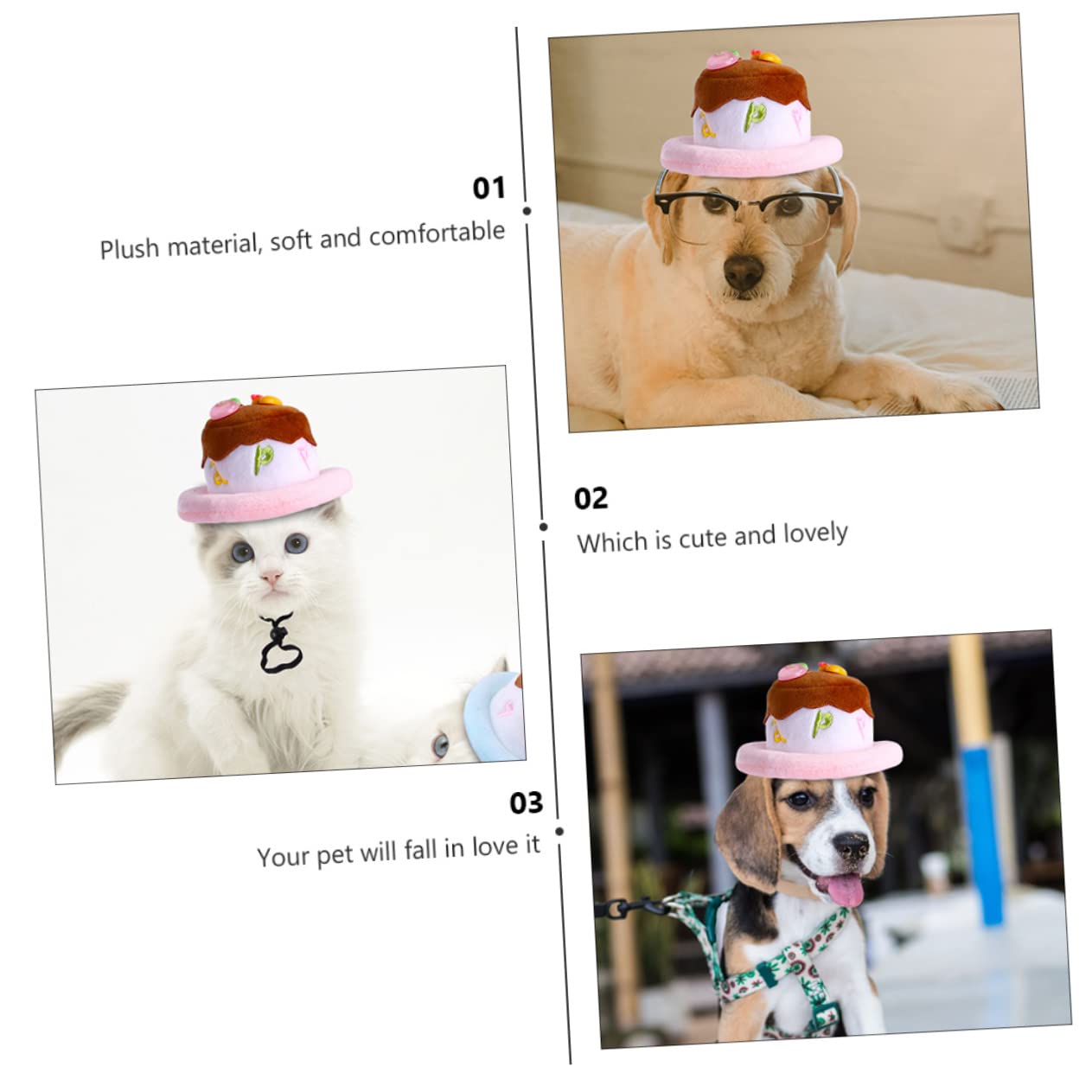 VANZACK 1Pc Adorable Plush Pet Birthday Cap Comfortable Cat and Dog Headgear for Parties Festivals and Daily Wear Photo Prop and Decoration for Pets Elastic Band Fits