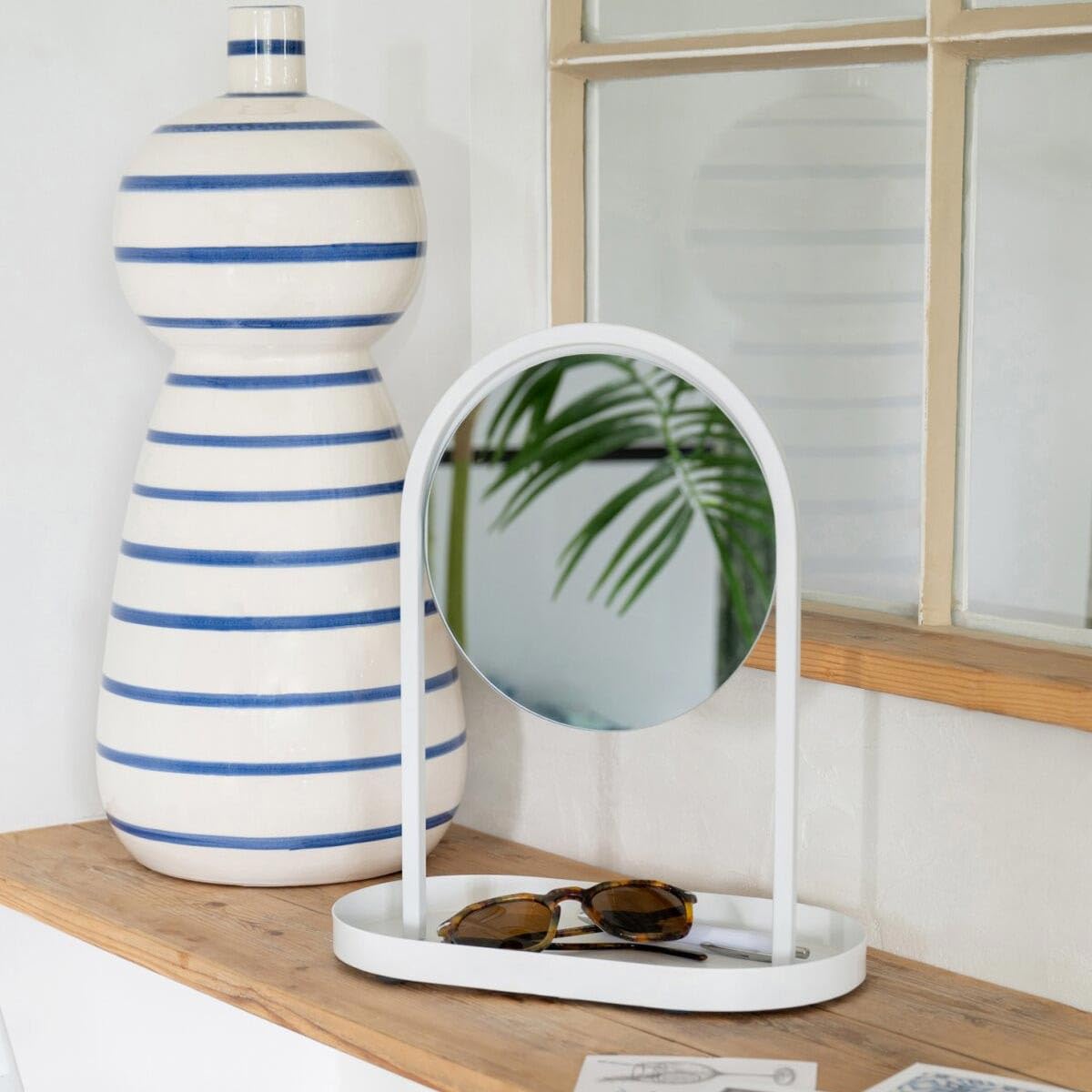 Paris Prix Miroir avec Support Bijoux Perle 32cm Blanc