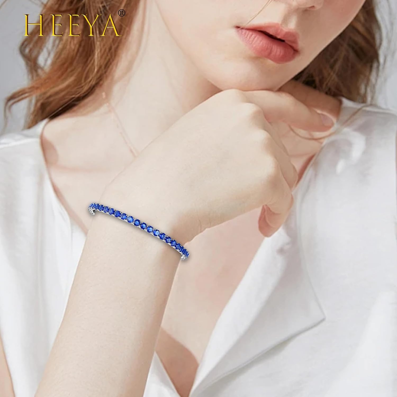 HEEYA Birthstone Jewelry for Women,White Gold Plated Birthstone Bracelets,Tennis Bracelets with Cubic Zirconia,Slider Rhinestone Bracelet,Birthday Christmas Jewelry Gifts for Wife Daughter Sister - Image 3