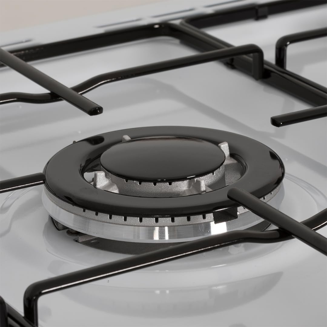 Svan Cocina Gas Butano 5 Zonas de Cocción, Horno 59 L, Blanco SKGW5900PB. Control Manual, Quemador WOK triple llama, 2 Programas de Cocción, Cristal en Puerta de Doble Capa, Tapa Abatible