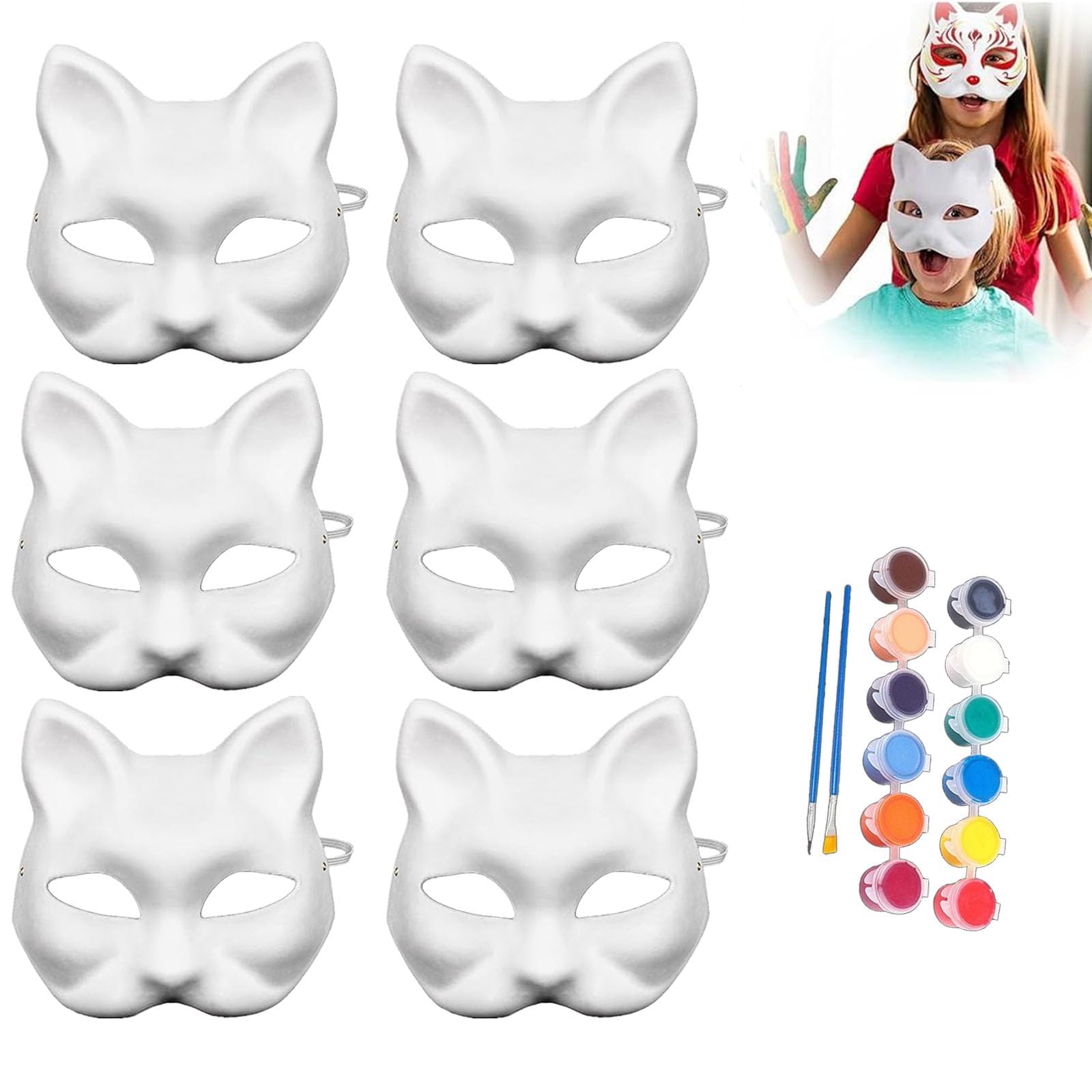 6 Pcs Cat Mask, DIY Blank Cat Masks, Pure White Graffiti Masks, Hand Painted Personality Masks, Masquerade DIY Paintable Blank Masks for Cosplay Halloween Dance Party Festival Performance White Mask