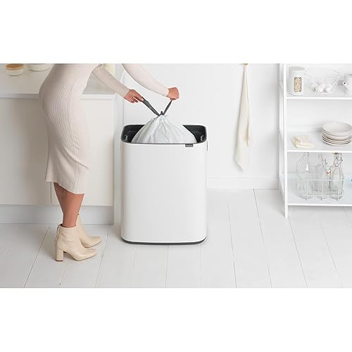 Miniatura 8 de Brabantia Bo Touch Top - Cubo de basura de 16 galones (blanco), cubo de basura suave para cocina y reciclaje con compartimento extraíble