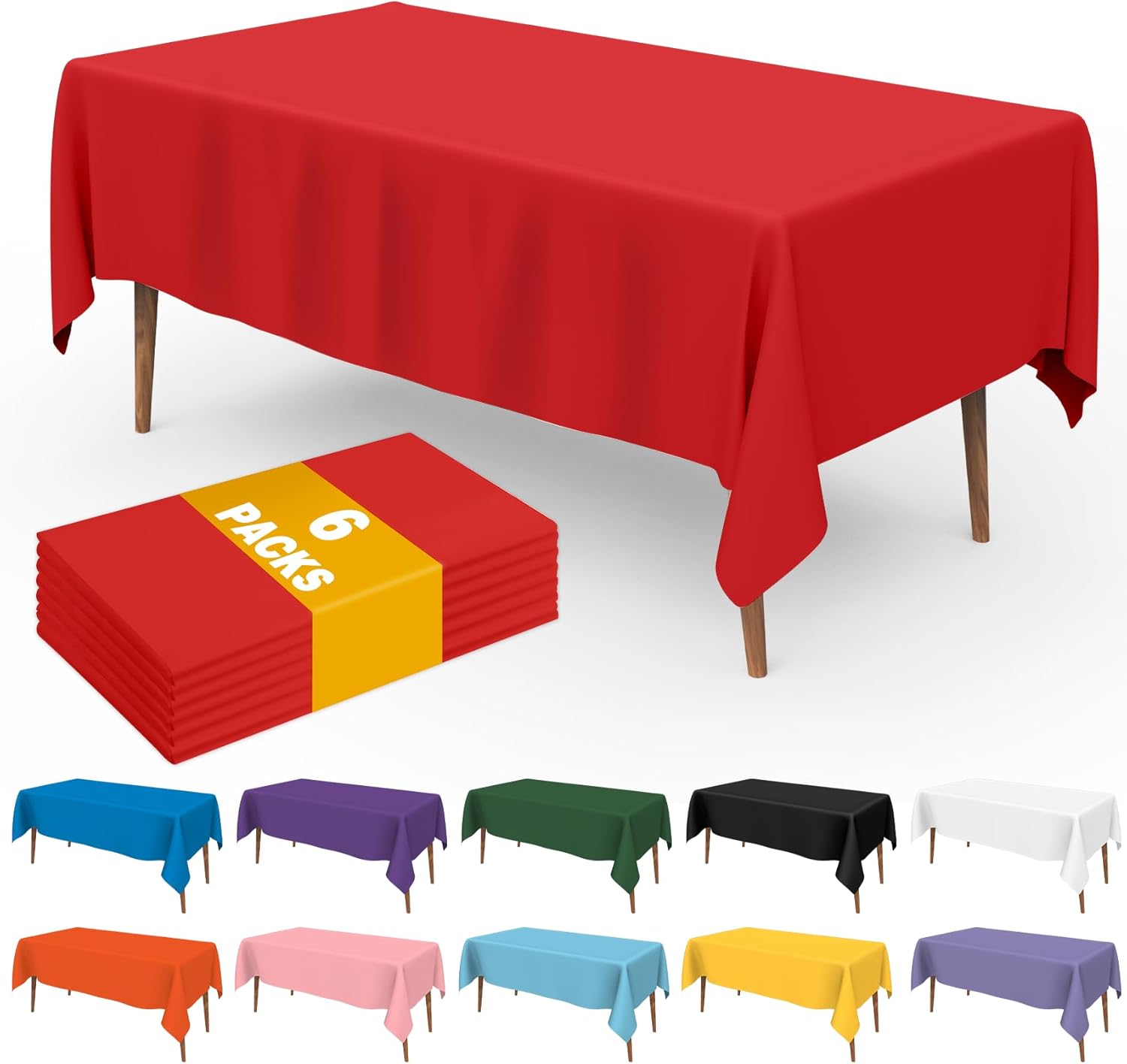 Red Table Cloth Rectangle Table 6 Pack Premium Red Tablecloth Plastic 54"x108" Party Table Cloths Disposable for 8 Foot Rectangle Tables Dining Picnic Table Covers for Party Wedding Valentines