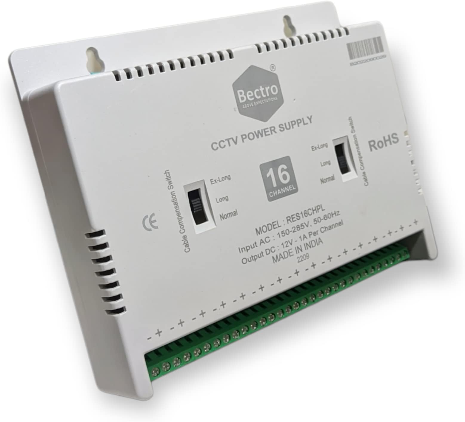 Bectro 16 Channel Multi Port SMPS for CCTV Camera Setup, 12 Volt Standard Output, with Separate LED Indications (White)