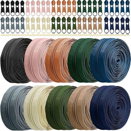 Exquilnova Farben Nylon Reißverschluss Endlos, Endlosreißverschluss mit Schieber und Zipper, DIY Reissverschluss Teilbar Reißverschluss Reparaturset Bunt für Nähen, Basteln und Tasche