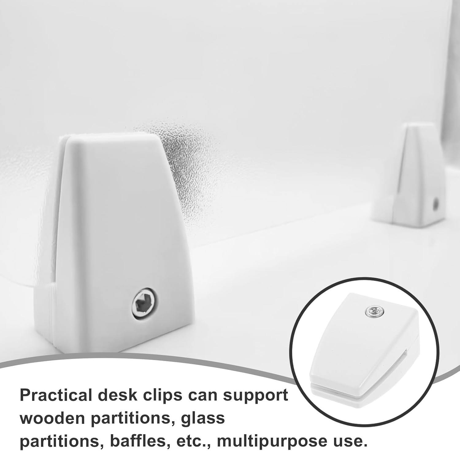 Zerodeko 4pcs Adjustable Desk Partition Clamp White Abs Plastic Privacy Panel Clip for Office Desktop Divider Glass Board Holder