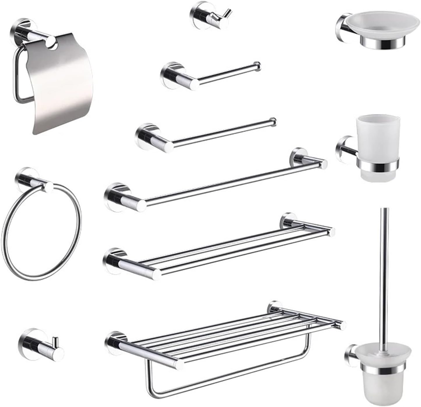 Bathroom Hardware Stainless Steel Chrome Wall Mounted Towel Rack Paper Towel Hook Bathrobe Hook Bathroom Toiletry Hardware Set Fashionable(Paper Holder) (Toilet Brush Holder)