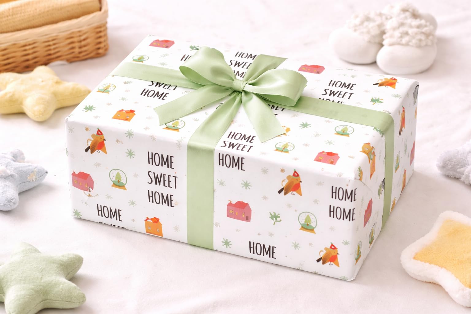 Housewarming Wrapping Paper – New Gift Wrap Roll, “Home Sweet Home” Designs, Premium Gift Wrap for Housewarming Gifts (Design 1, 3 Metre)