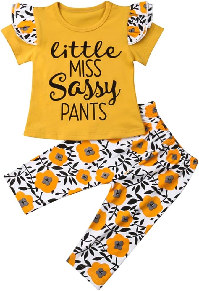 Toddler Baby Girls Clothes Cute Letter Print Long Sleeve Shirt Floral Pant Tracksuit Outfits Set