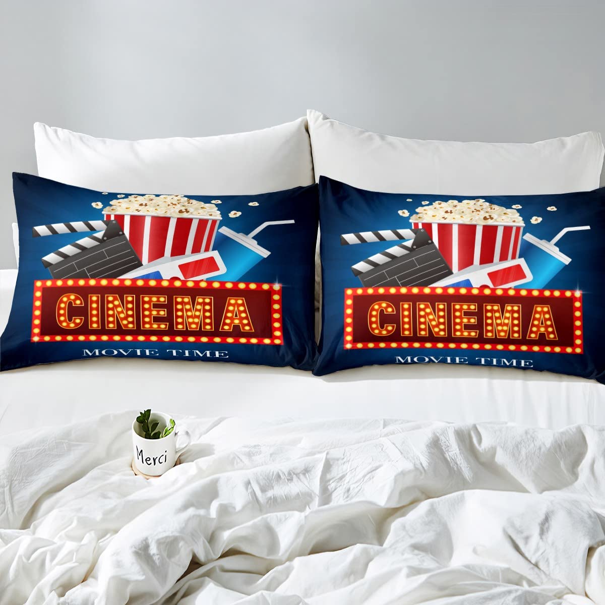 Set Lenzuola Vintage Stile Cinema - Microfibra Ultra Morbida | Blu | Singolo Con Angoli Profondi | Ideale Camera Bambini E Adulti - Foto 8