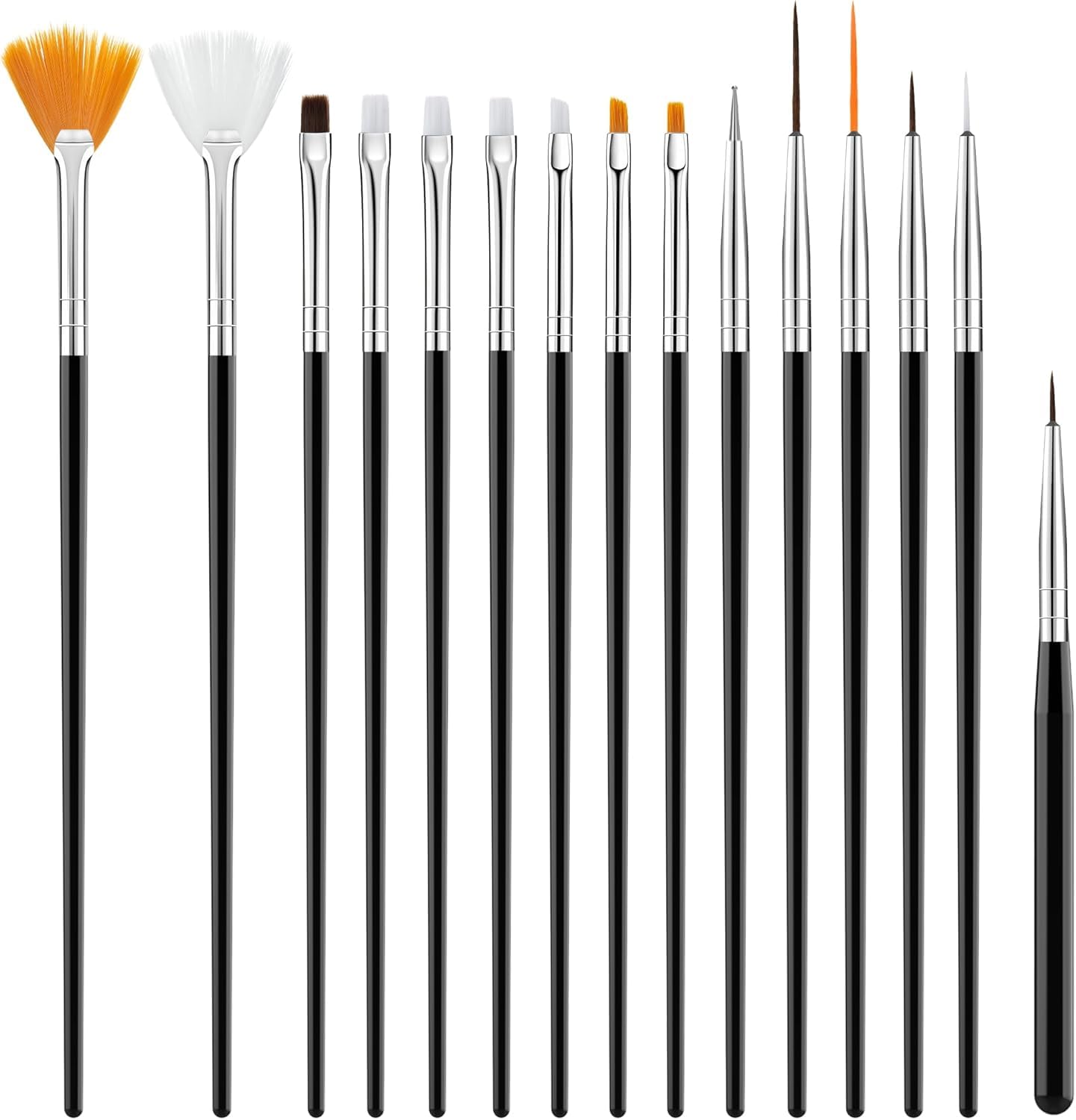 15 pennelli per nail art, pennello per unghie, gel con strumento per unghie, pennello gel UV, per costruzione, pennello in acrilico, pennello per nail art, per fai da te, disegni, colore: nero