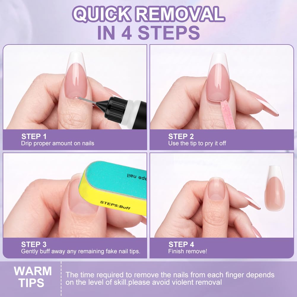 Zestaw do usuwania kleju do paznokci, 2x 10ml płynu do usuwania kleju do paznokci, 1x10ml kleju do paznokci, z pilniczką do paznokci, łatwe i szybkie usuwanie żelowego lakieru do paznokci, do