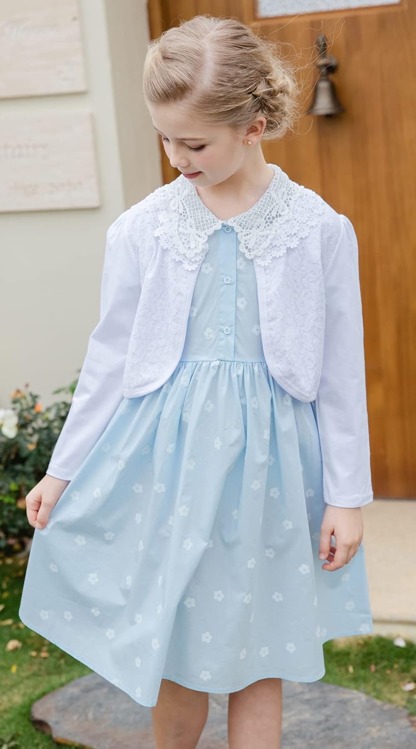 SMILING PINKER Little Girls' Long Sleeve Lace Bolero Cardigan Shrug - Image 3