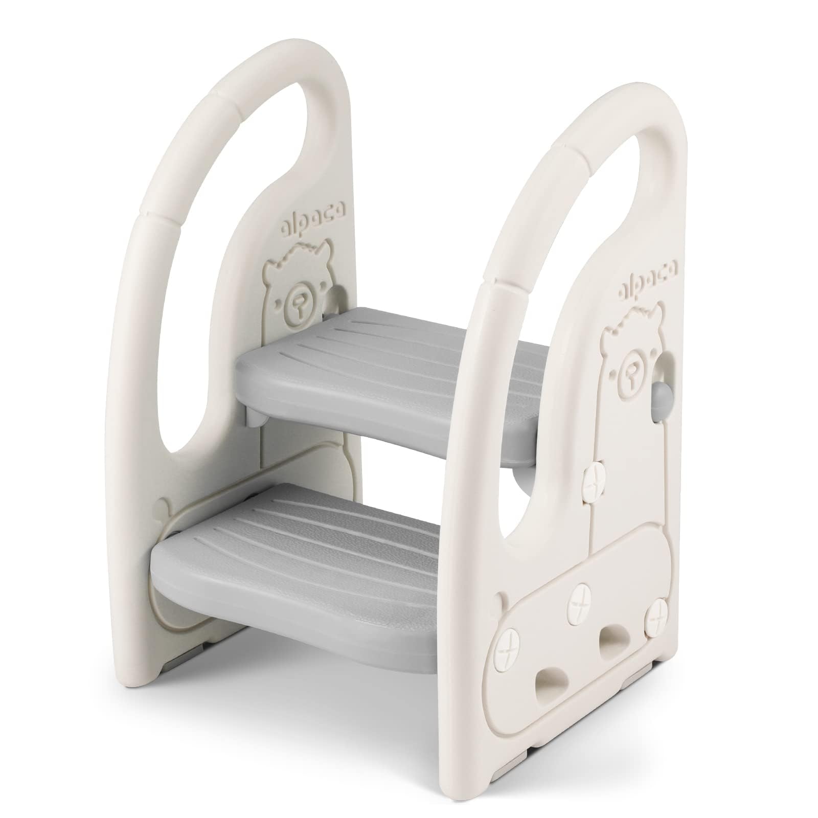Onasti Tritthocker für Kinder, Dreistufiger Höhenverstellbar Tritt-Schemel Kinderschemel für Baby, Bequemer Handslauf, Multifunktion, Anti-Rutsch, Ab ca. 1.5 bis ca. 6 Jahre -, (Grau-2Stufen)