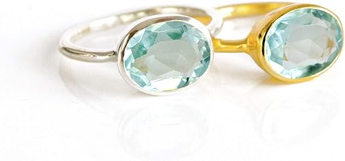 Miniatura 4 de Anillo de topacio azul, anillo apilable, oro vermeil o plata, anillo engastado bisel, anillo ovalado, anillo de piedras preciosas azules, anillo de