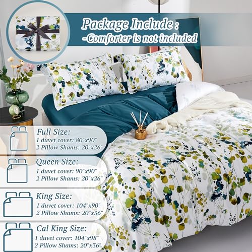 Image of MILDLY 100% Long Staple Cotton 3pcs Queen Duvet Cover Set, Ultra Soft Yellow Green Leaves Printed Autumn Comforter Cover Set