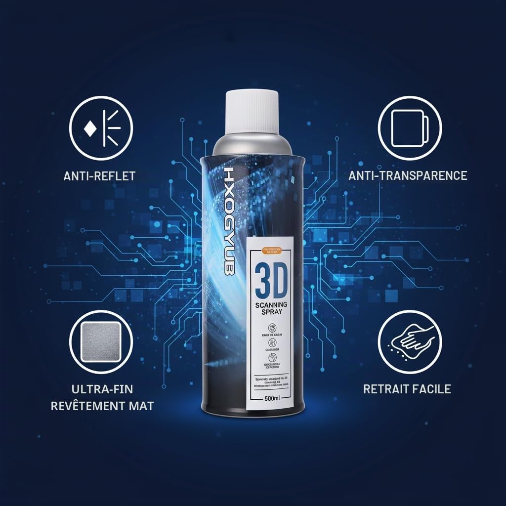 Spray de numérisation 3D pour scanners 3D, professionnel pour tous les scanners 3D, matériau sûr, haute réflectivité, facile à nettoyer, pour surfaces réfléchissantes, transparentes ou très