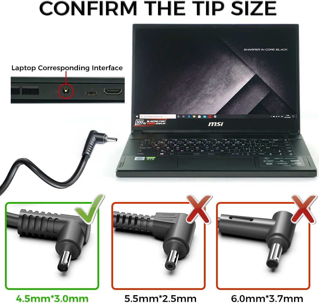 ADP-240EB D Adapter 240W 20V 12A Delta 15 Laptop Charger Compatible with MSI Delta 15 GS66 GF66 GF76 GL66 GL76 12U Sword 15 Crosshair 17 15 A5EFK 15001 15CK1P101 957-15CK1P-101 Gaming Laptop
