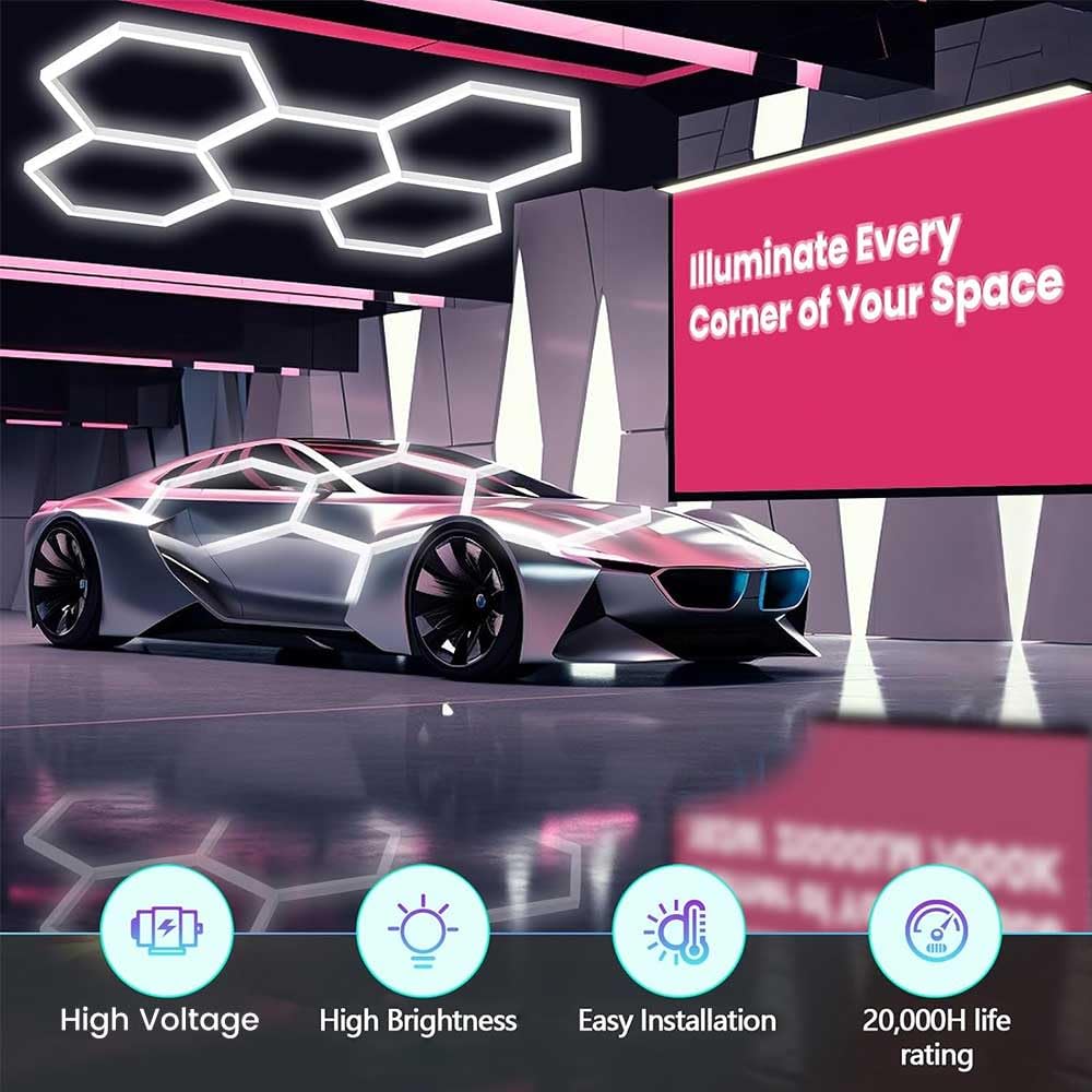 Superhelle Sechseckige LED Garage Deckenleuchte 23040 Lumen - Energiesparend für Keller, Lagerraum, Büro & Garage - Einfache Montage, IP44 Wasserschutz (5PCS Hex)
