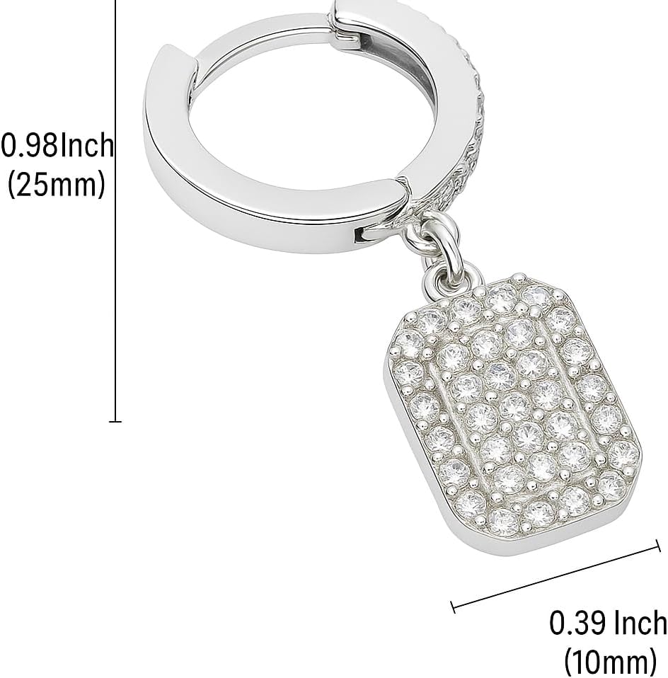 Rectangle CZ Dangle Wide Hoop Earrings for Women – 10mm Charm, 25mm Total Length, Elegant Gift Earrings.KT001 - Image 2