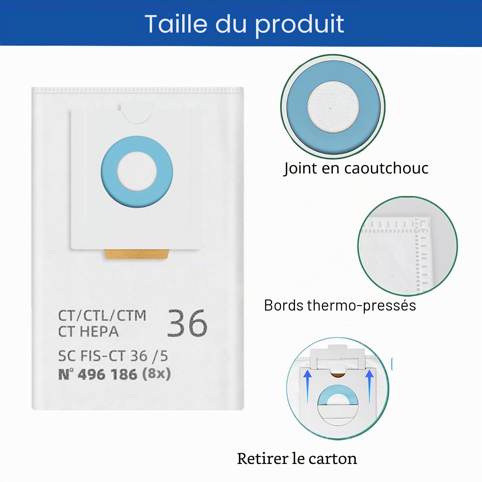 Lot de 8 sacs d'aspirateur pour Festool CT 36 / CTM 36 E/CTL 36 E CLEANTEC Series, grande capacité, sacs filtrants de rechange pour aspirateur SC FIS-CT 36