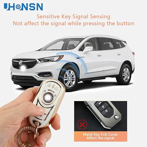 Miniatura 4 de UHONSN Accesorios para Buick, funda para llavero de auto, blanco y dorado, funda de TPU suave, protector completo compatible con la llave de 5