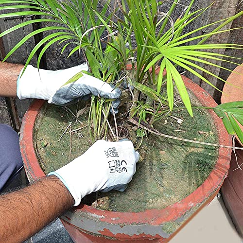 Image of Multipurpose Anti Cut PU Nitrile Coating Work Safety Gloves, Hand & Fingers, Gardening, Mechanical, Construction, Agriculture & Automotive - Durable & Comfortable (10 Pairs WhiteGrey)