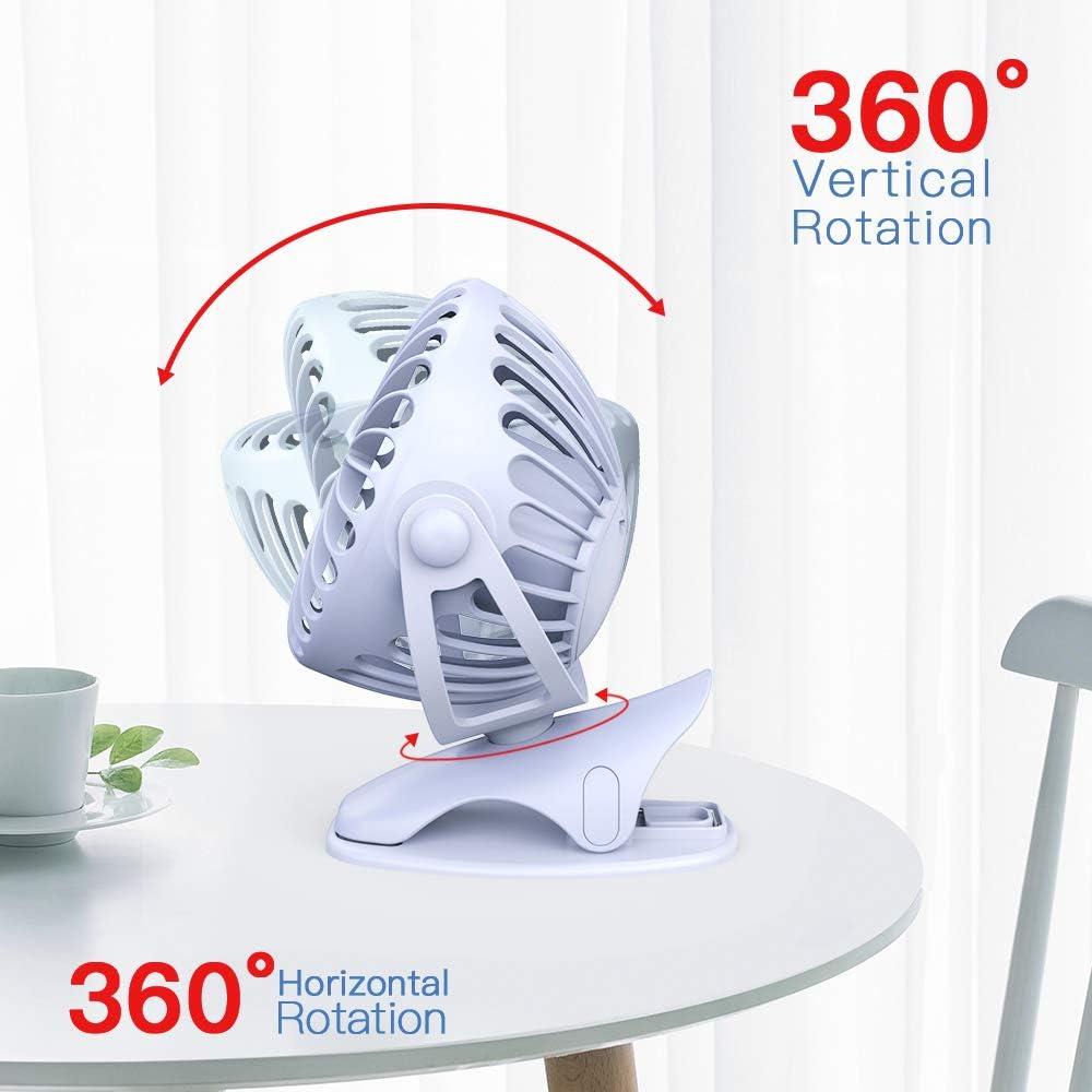 Yoobao Battery Powered Stroller Fan, Clip on Fan Personal Fan 6400mAh Portable Fan 4 Speed Rechargeable Fan Small Desk Fan 32 Hours USB Fan for Car Seat Bedroom Office - Blue : Baby