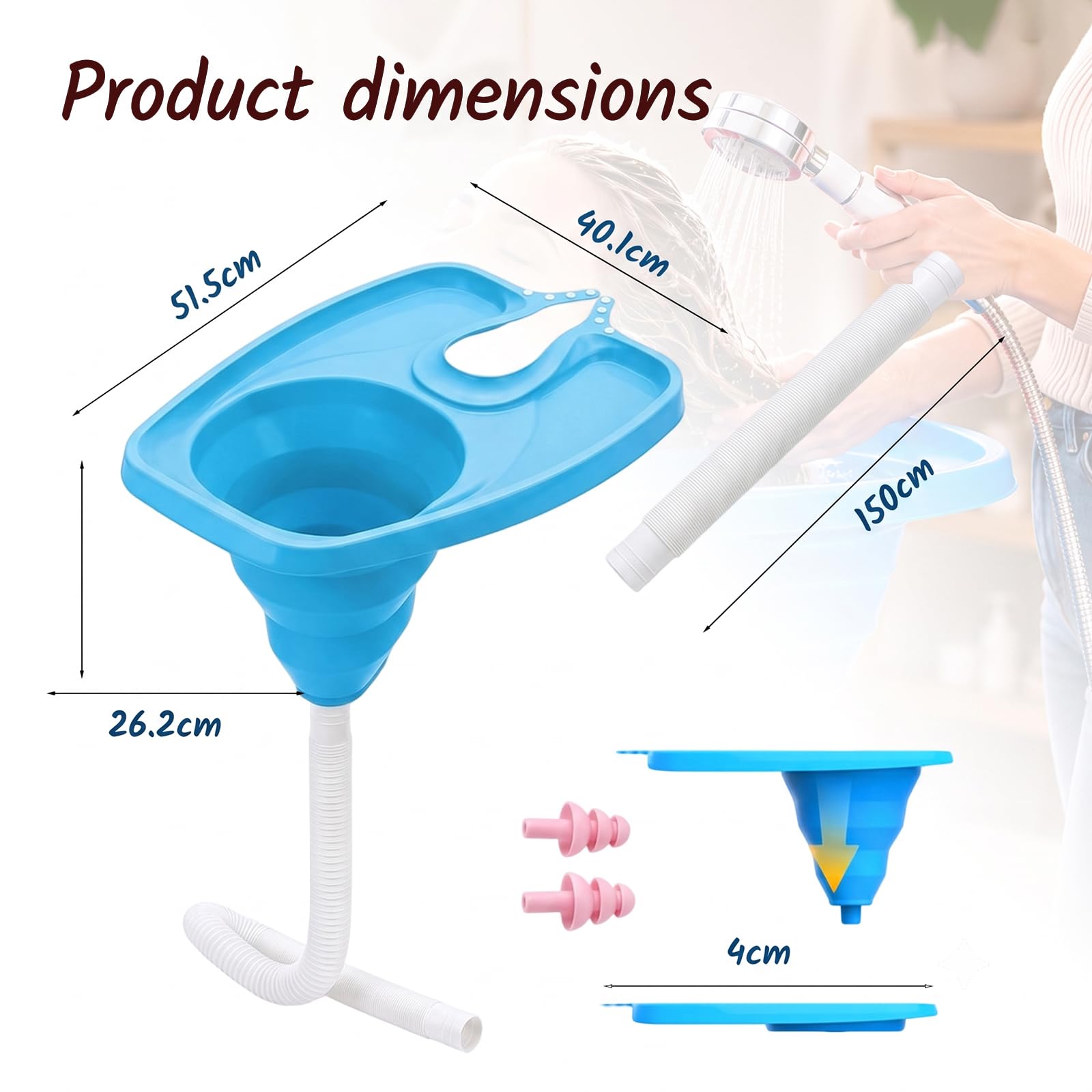 Lavabo plegable para el pelo postrado en cama, lavamanos de champú móvil, lavamanos de cabeza portátil con drenaje, ahorro de espacio, para personas mayores, embarazadas, salones y niños