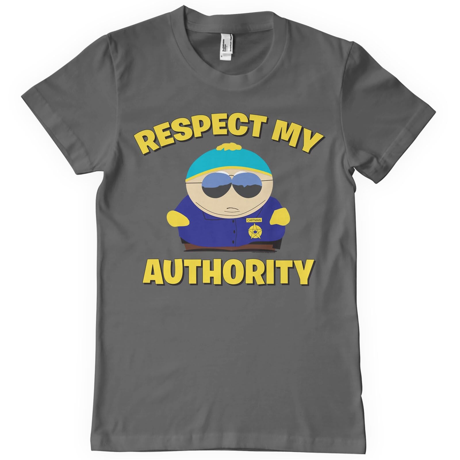 South Park Officially Licensed Respect My Authority Mens T-Shirt (Dark Grey), Medium