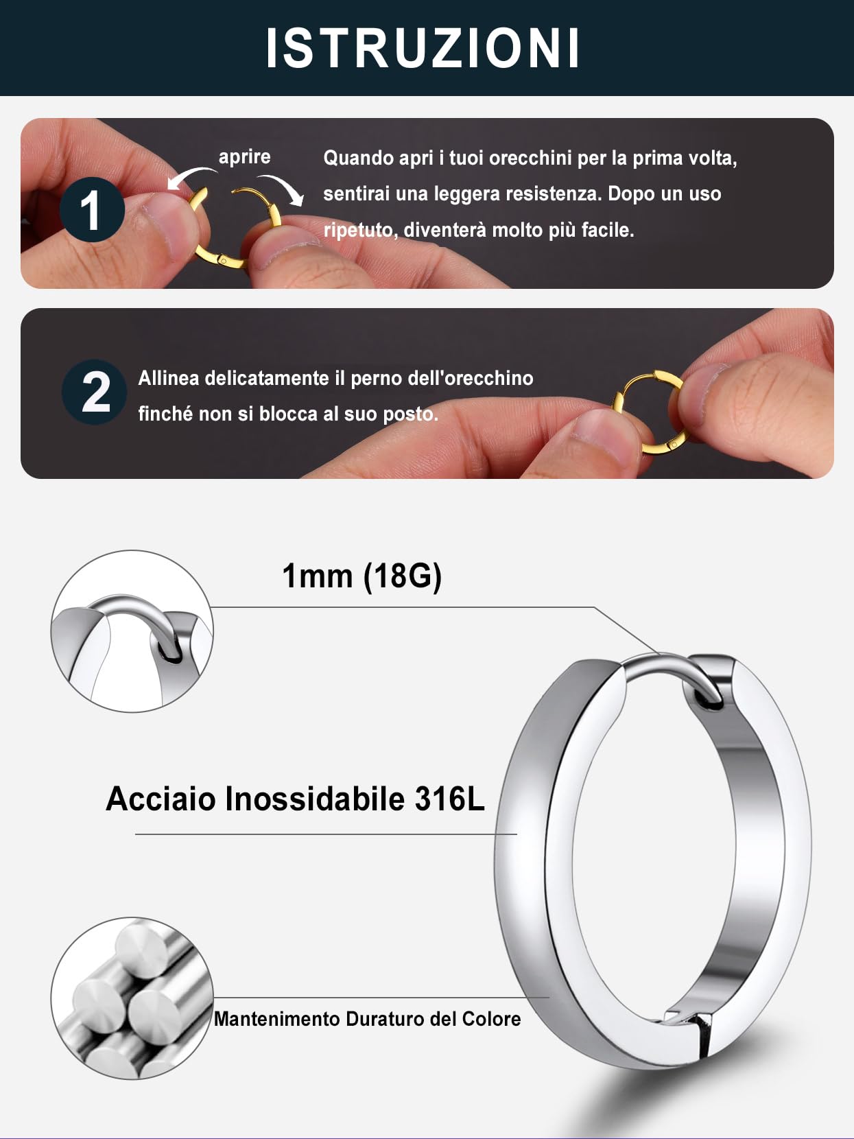 PROSTEEL 3 Paia Orecchini a Cerchio Uomo Donna Cerchietti Orecchini Colorati 7/9/12 mm in Acciaio Inossidabile/Nero/Oro Placcato con Confezione Regalo