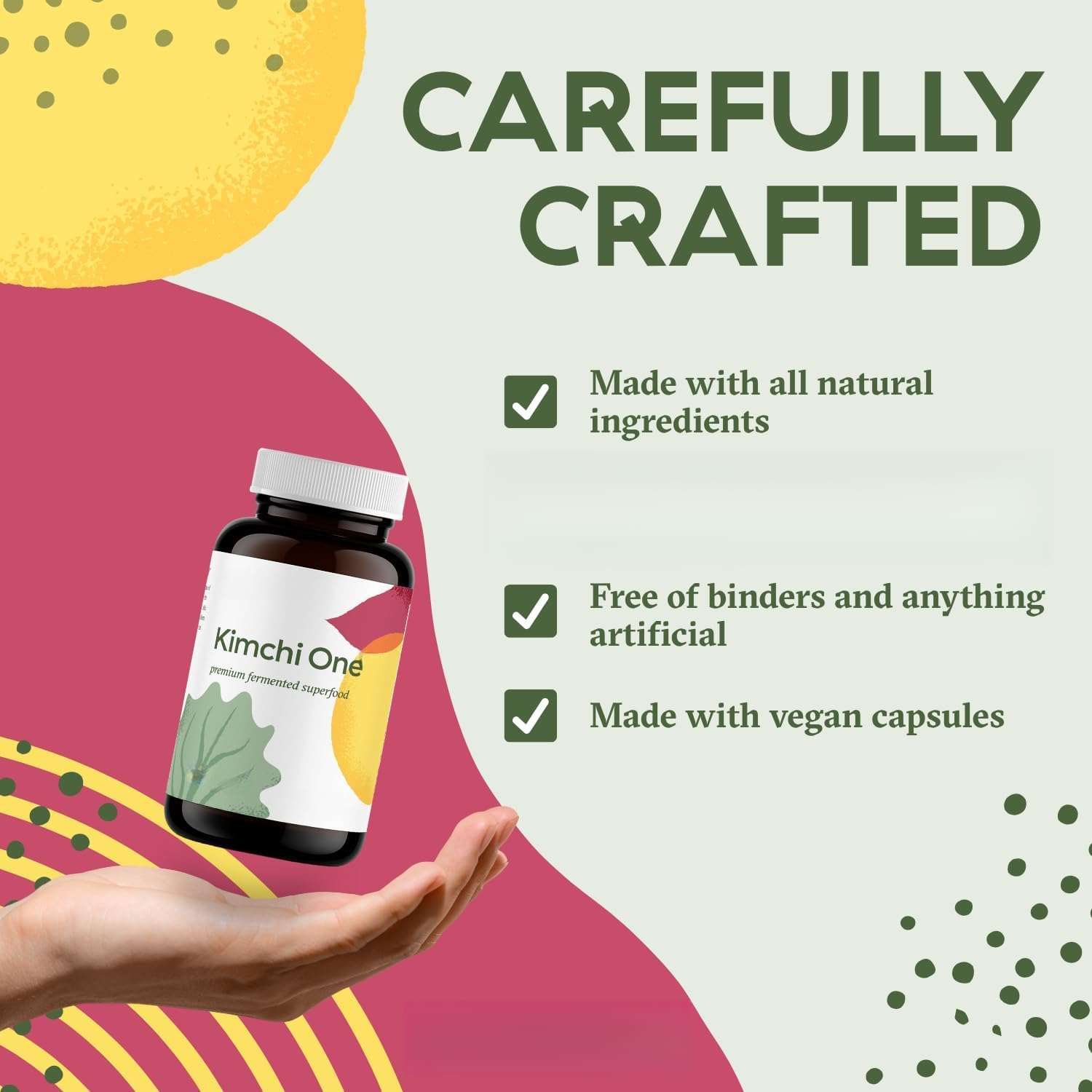 Kimchi One, capsules de poudre de kimchi, enzymes et supplément antioxydant, superaliment de qualité supérieure pour la santé intestinale pour le bien-être général, sans gluten