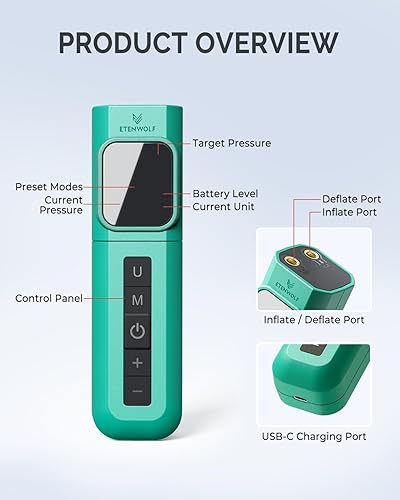 Miniatura 4 de ETENWOLF Bomba de bola eléctrica P200 2000mAh Bomba de aire deportiva con manómetro digital para baloncesto, fútbol, voleibol
