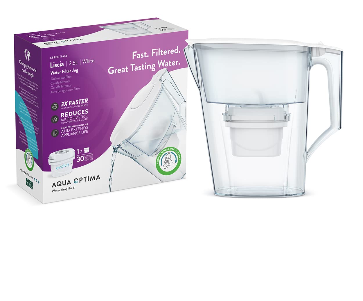 Buy Aqua Optima Liscia Water Filter Jug & 1 x 30 Day Evolve+ Filter