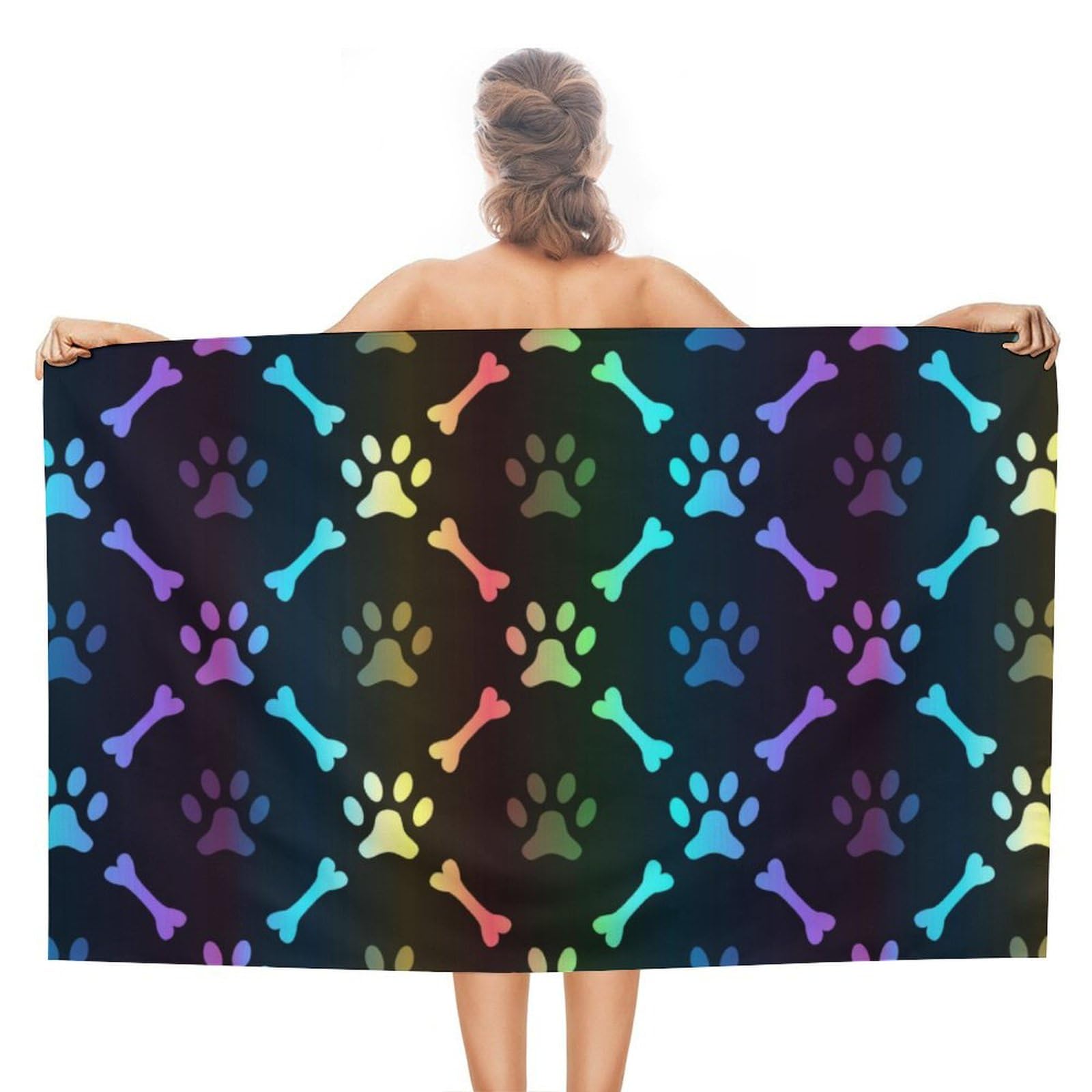 LWORZIIB Beach Towel, Colorful Bones And Paw Bath Towel, Absorbent Towel for Swimming, Sports, Travel